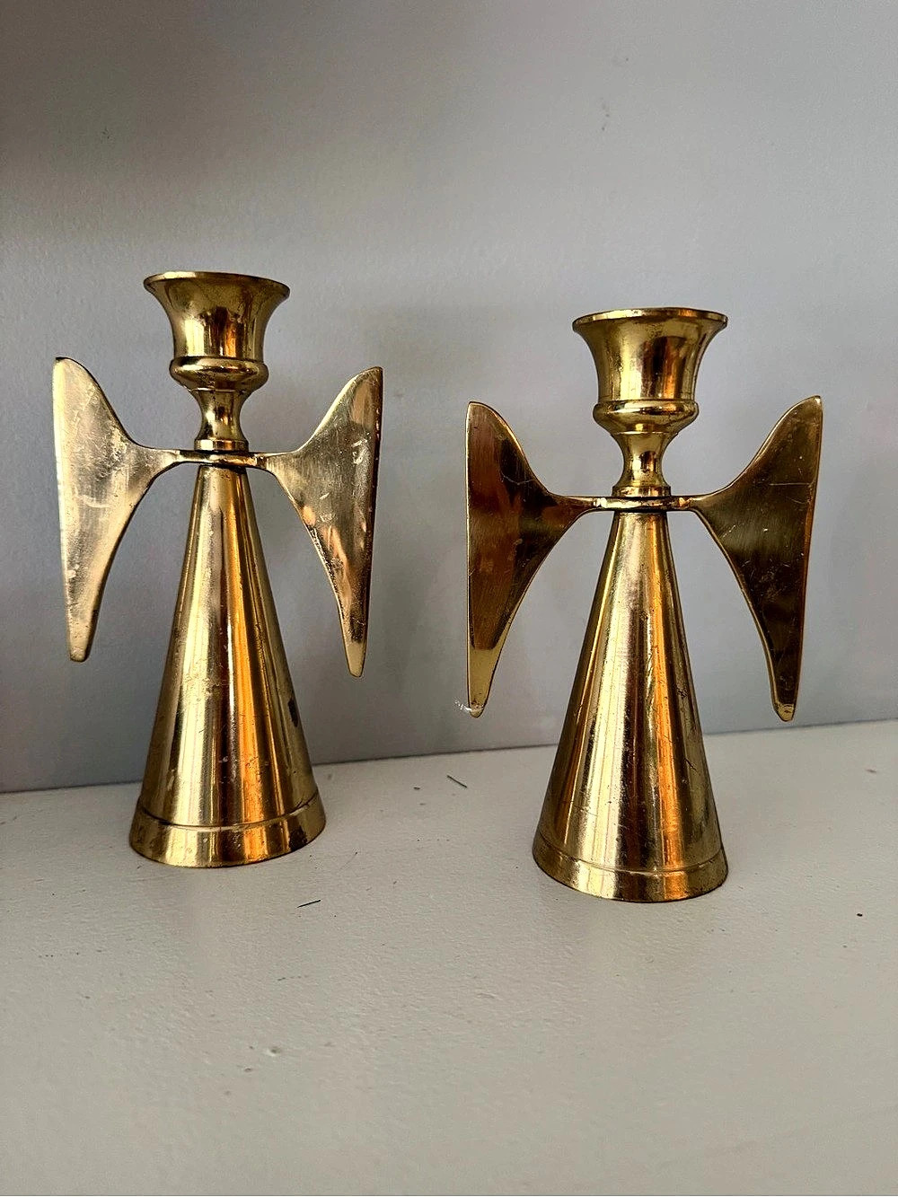 Vintage Brass Gold Angel Candle Holders Pair